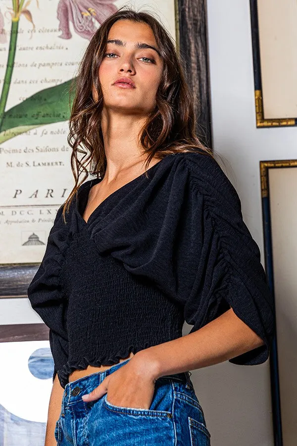 Smocked Waist Dolman Top
