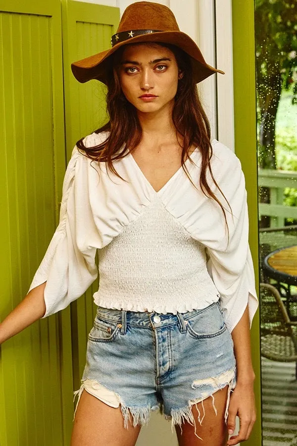 Smocked Waist Dolman Top
