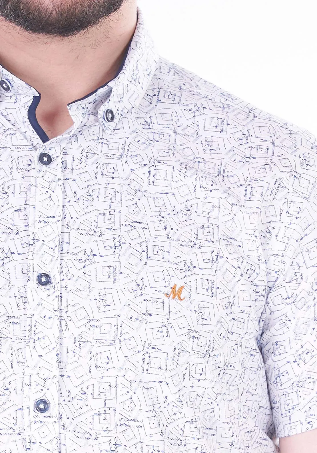 Sparrow Short Sleeve Stretch Shirt - White / Navy