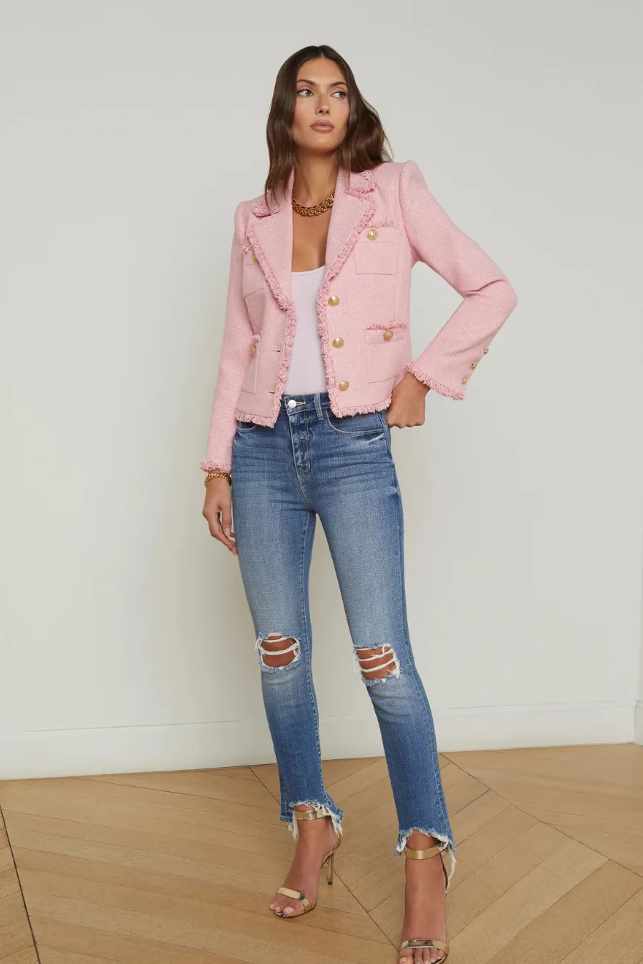 Sylvia Collared Jacket Pale Pink Gold