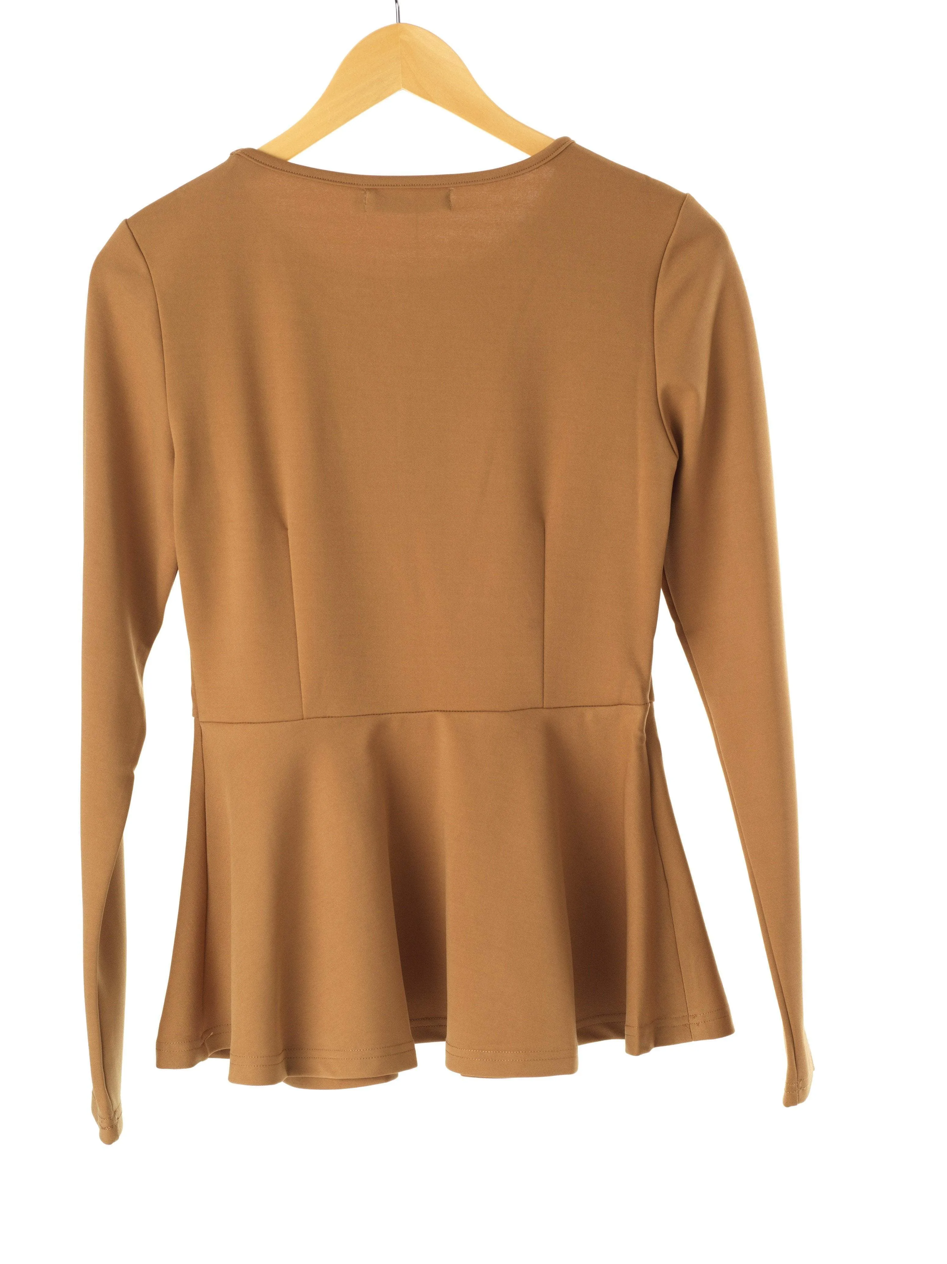 Tan Long Sleeve Peplum Top