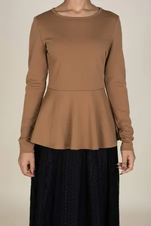 Tan Long Sleeve Peplum Top