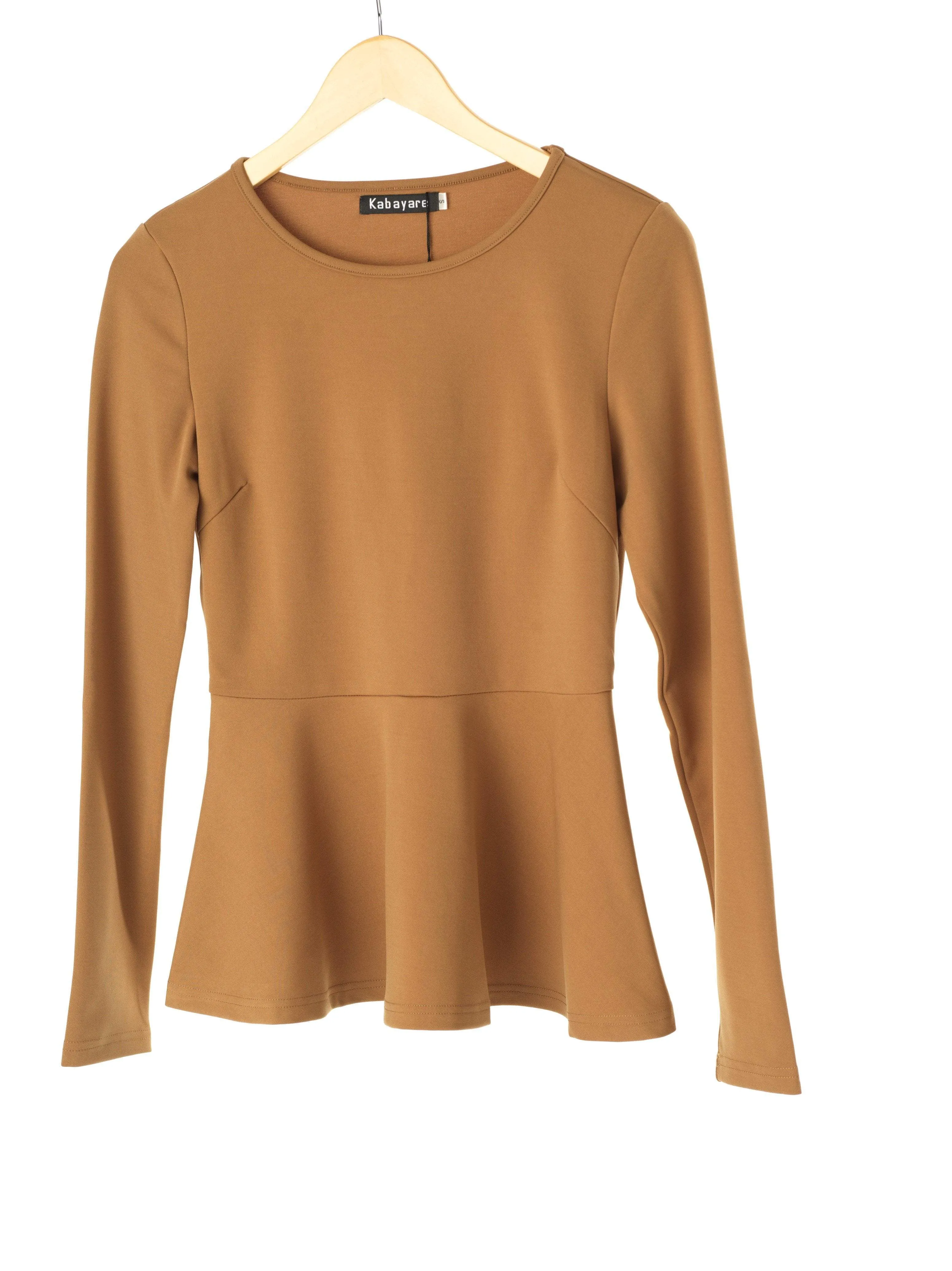 Tan Long Sleeve Peplum Top