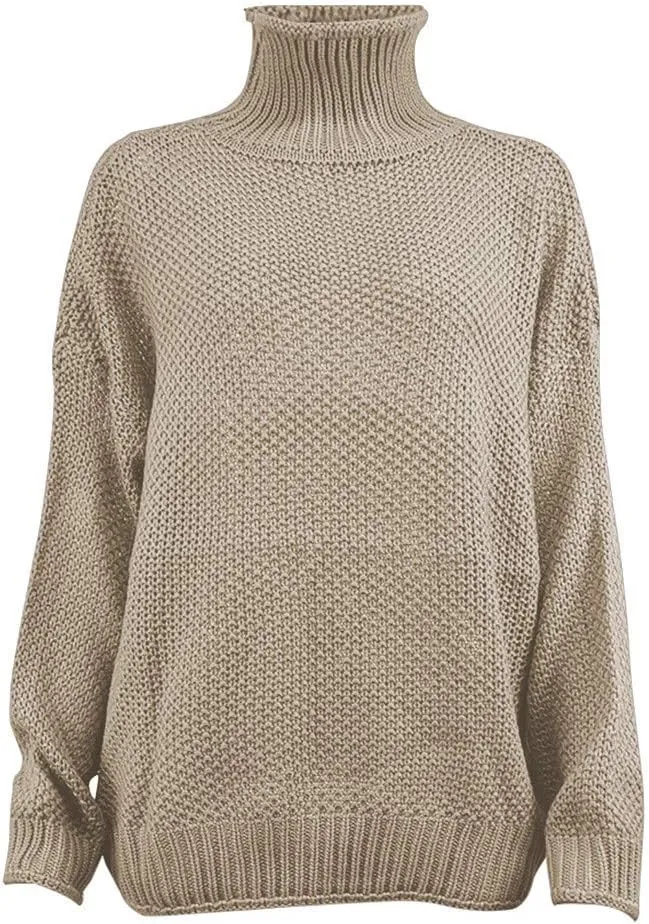 Turtleneck Sweater Women Oversized Knit Sweater Chunky Pullover Sweater Vintage Jumper Tops Winter Casual Tunic 2024