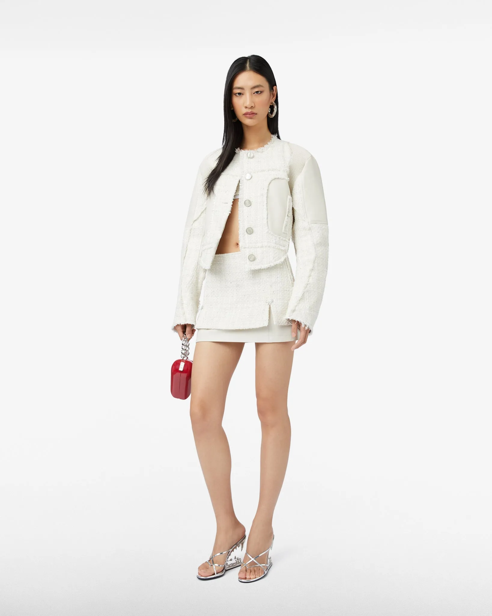 Tweed Leather Mini Skirt