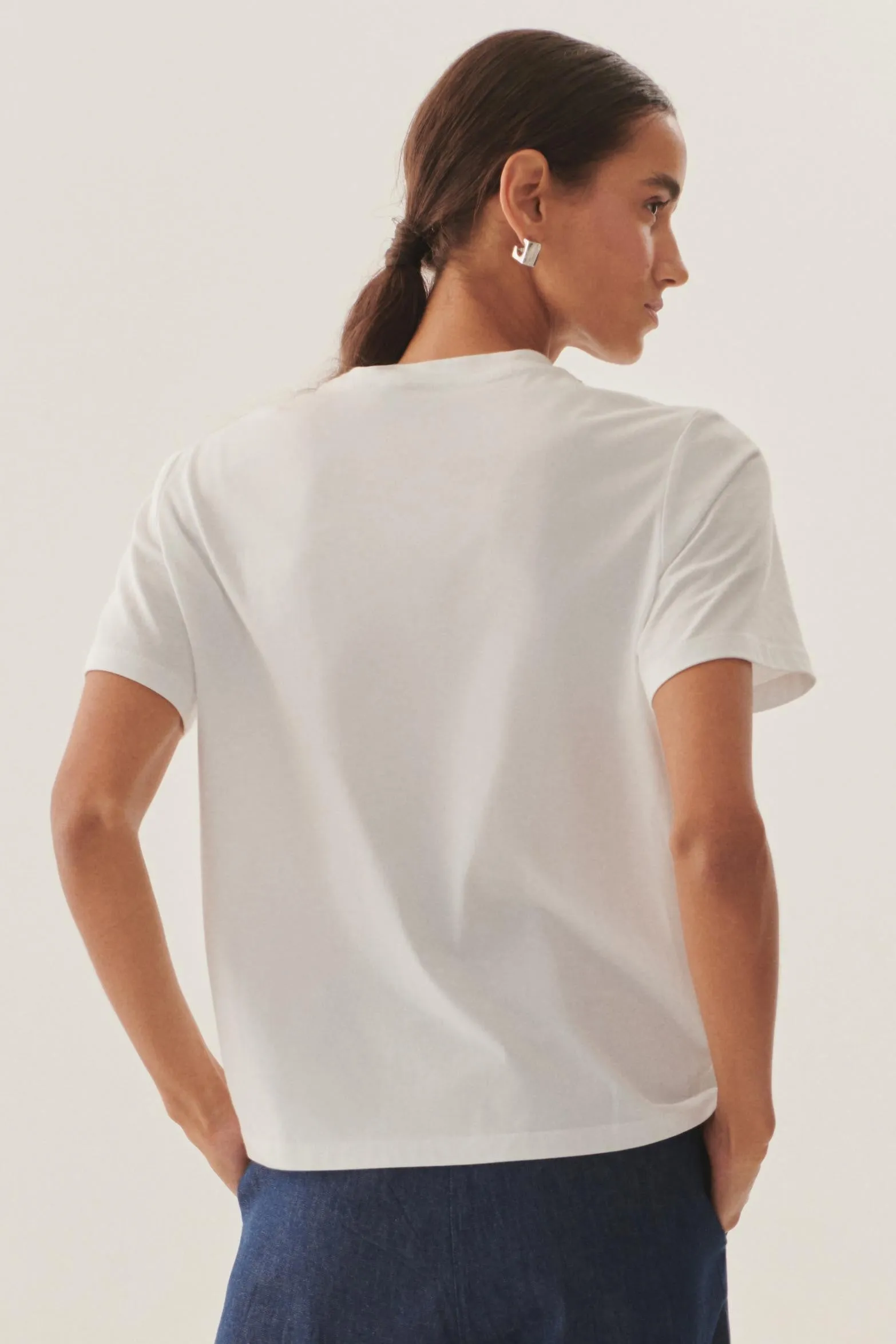 White Crystal-Embellished Cotton Tee T-Shirt