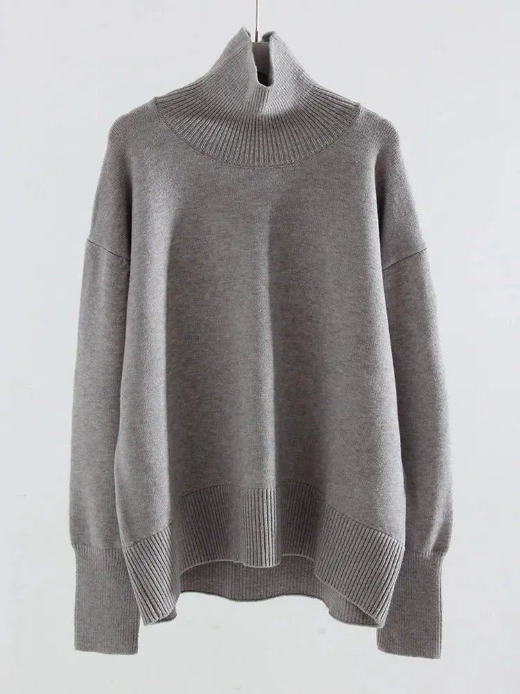 Winter Women Burgundy Oversize Sweaters Turtleneck Jumpers Autumn Knit Pullovers Warm Casual Coffee Sweaters For Women Oversized