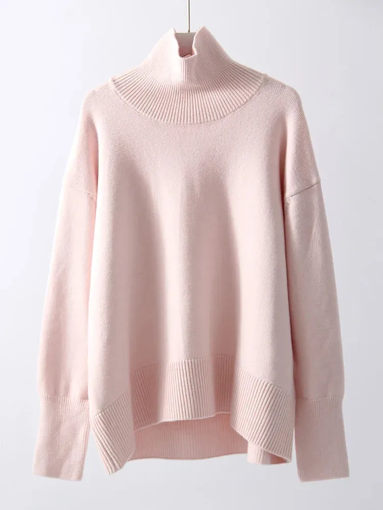 Winter Women Burgundy Oversize Sweaters Turtleneck Jumpers Autumn Knit Pullovers Warm Casual Coffee Sweaters For Women Oversized