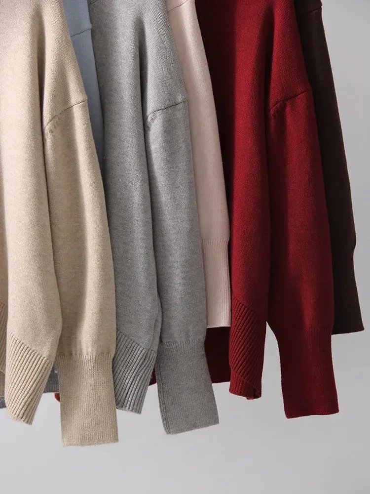 Winter Women Burgundy Oversize Sweaters Turtleneck Jumpers Autumn Knit Pullovers Warm Casual Coffee Sweaters For Women Oversized