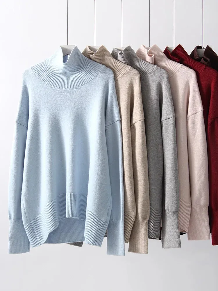 Winter Women Burgundy Oversize Sweaters Turtleneck Jumpers Autumn Knit Pullovers Warm Casual Coffee Sweaters For Women Oversized