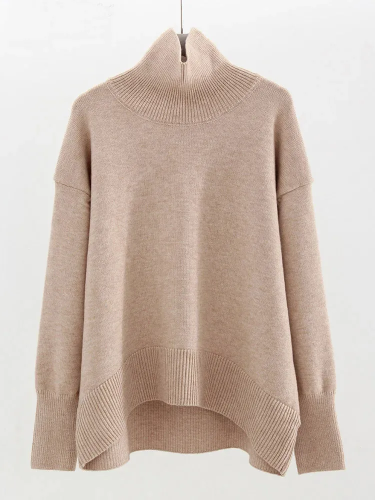 Winter Women Burgundy Oversize Sweaters Turtleneck Jumpers Autumn Knit Pullovers Warm Casual Coffee Sweaters For Women Oversized