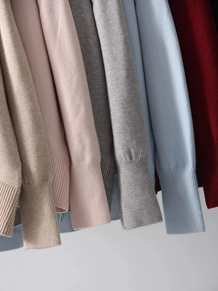 Winter Women Burgundy Oversize Sweaters Turtleneck Jumpers Autumn Knit Pullovers Warm Casual Coffee Sweaters For Women Oversized