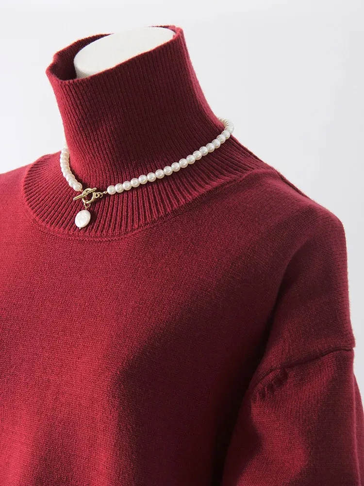 Winter Women Burgundy Oversize Sweaters Turtleneck Jumpers Autumn Knit Pullovers Warm Casual Coffee Sweaters For Women Oversized