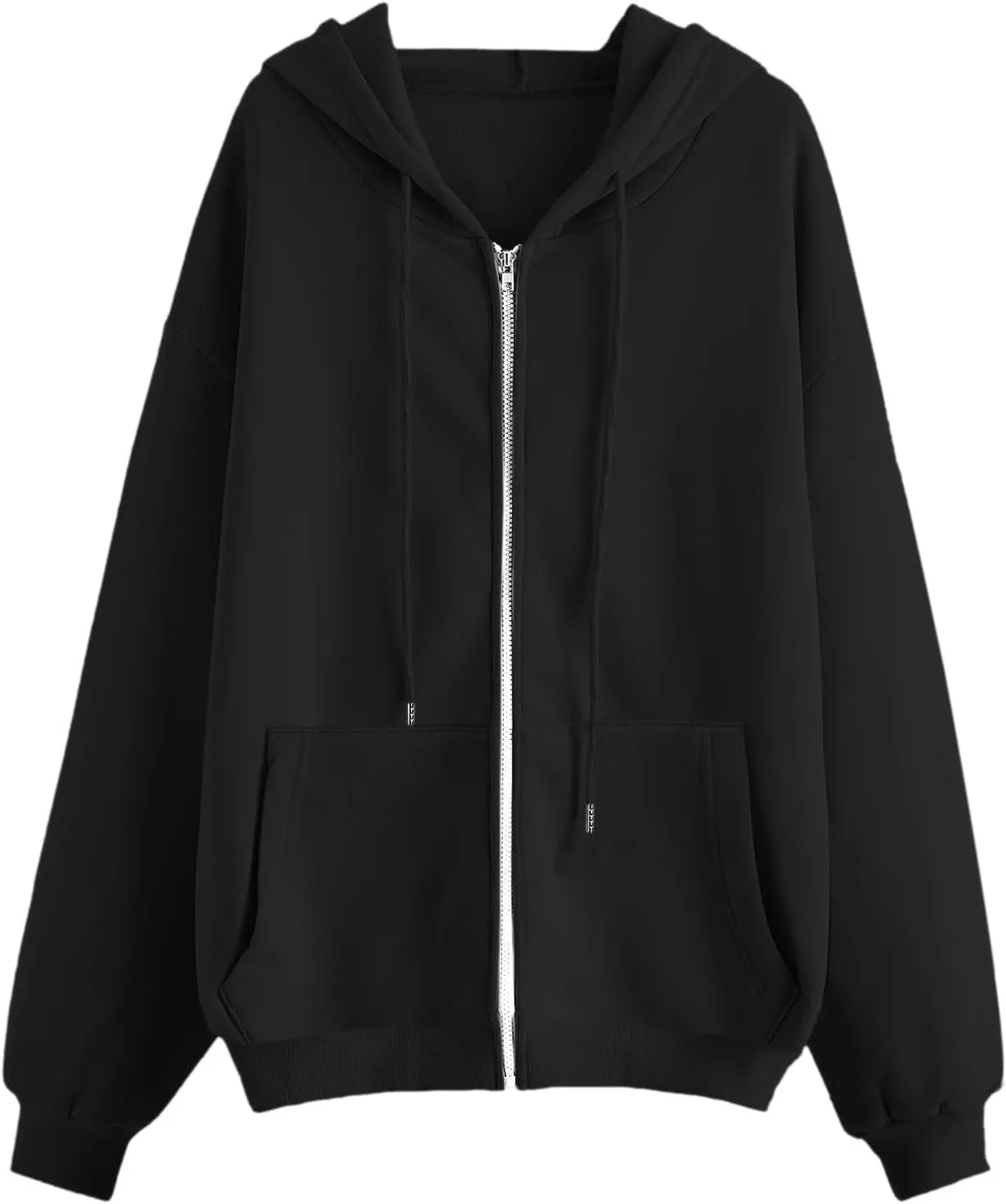 Women Oversized Hoodies Sweatshirts Solid Zipper Long Sleeve Jacket Tops Pullover Drawstring Trendy Outfit with Pocket