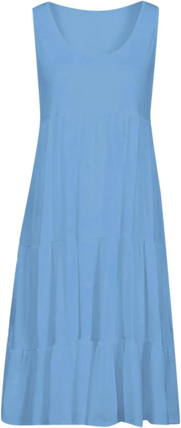 Women Summer Dresses 2025 Sleeveless Casual Loose Swing Midi Dress with Pockets Boho Beach Vacation Sundress