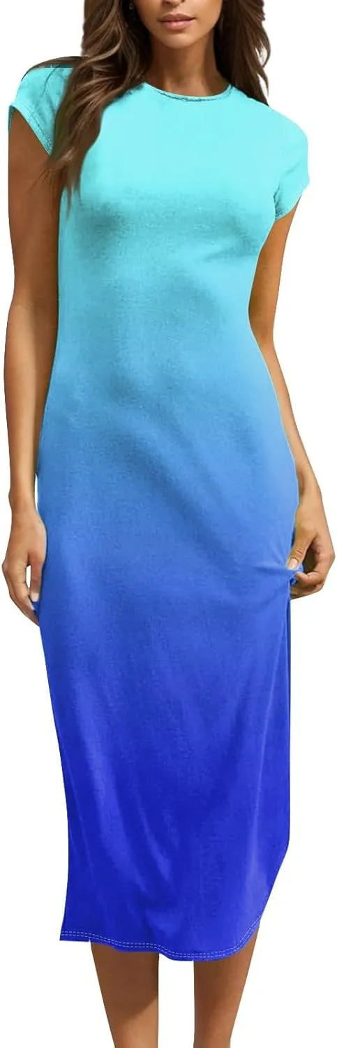 Women's Hawaiian Boho Short Sleeve Crew Neck Midi a Line Dress Beach Vacation Casual 2025 Dresses